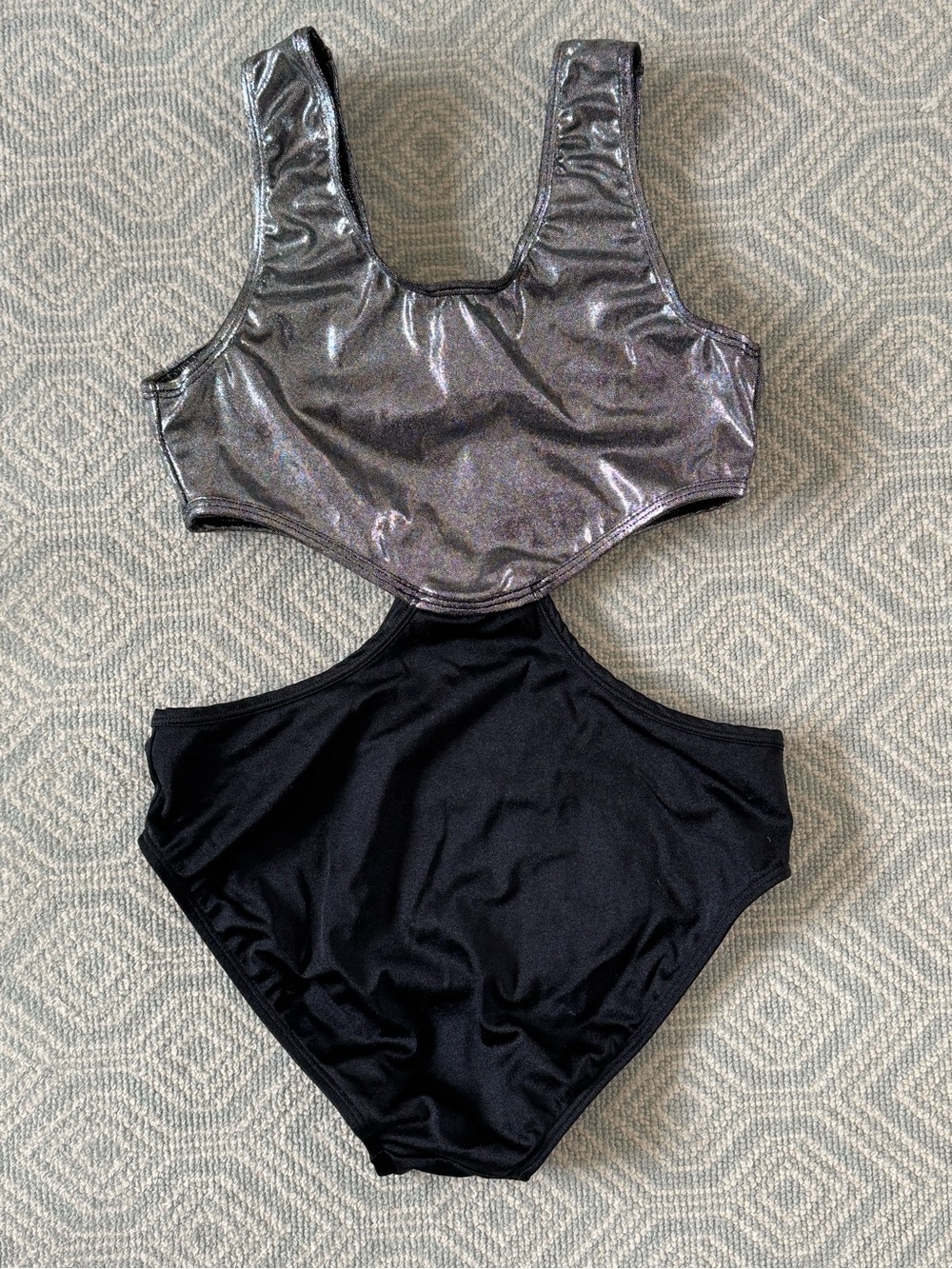 Juniors' Metallic Silver & Black One-Piece Cutout Swimsuit
